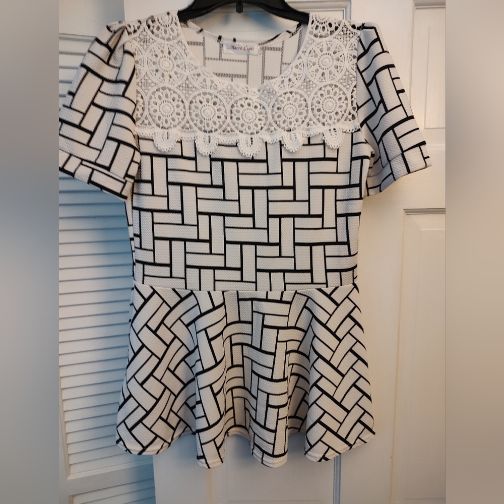 Crochet and Geo Combo Peplum  Blouse